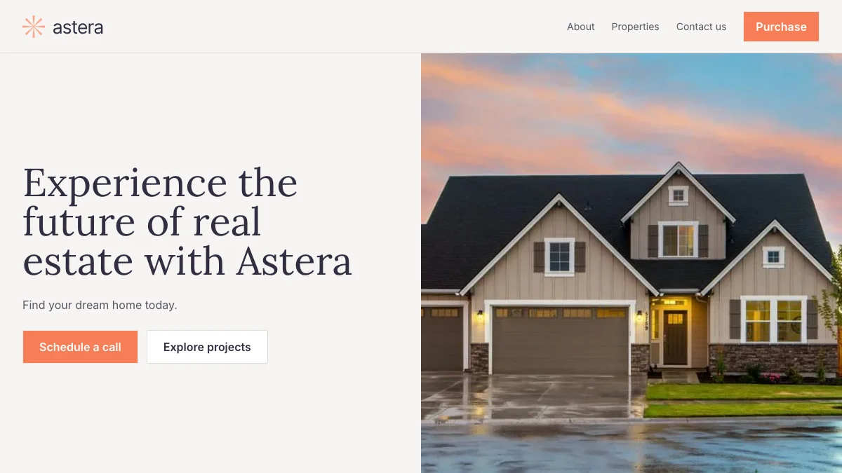 Screenshot of the Astera theme homepage