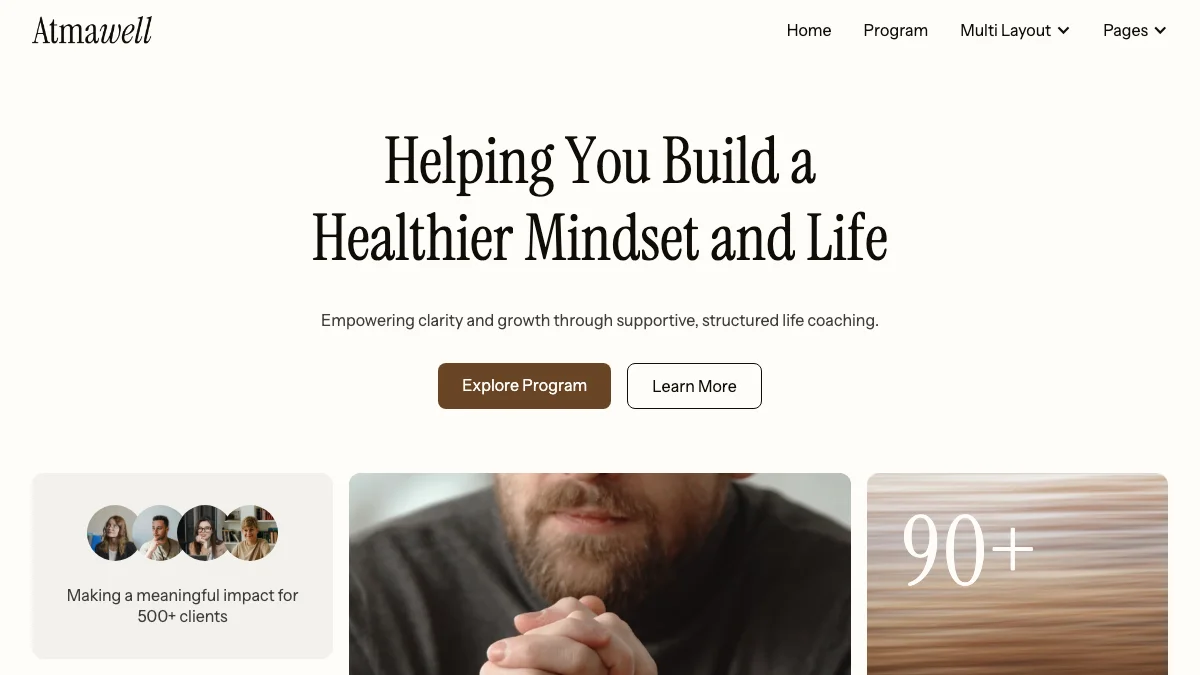 Screenshot of the Atmawell theme homepage