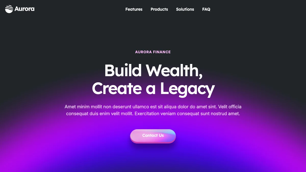 Screenshot of the AuroraLP theme homepage