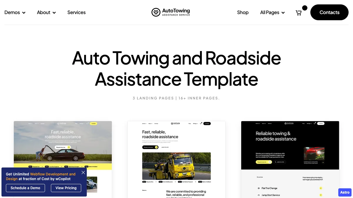 Screenshot of the Auto Towing theme homepage