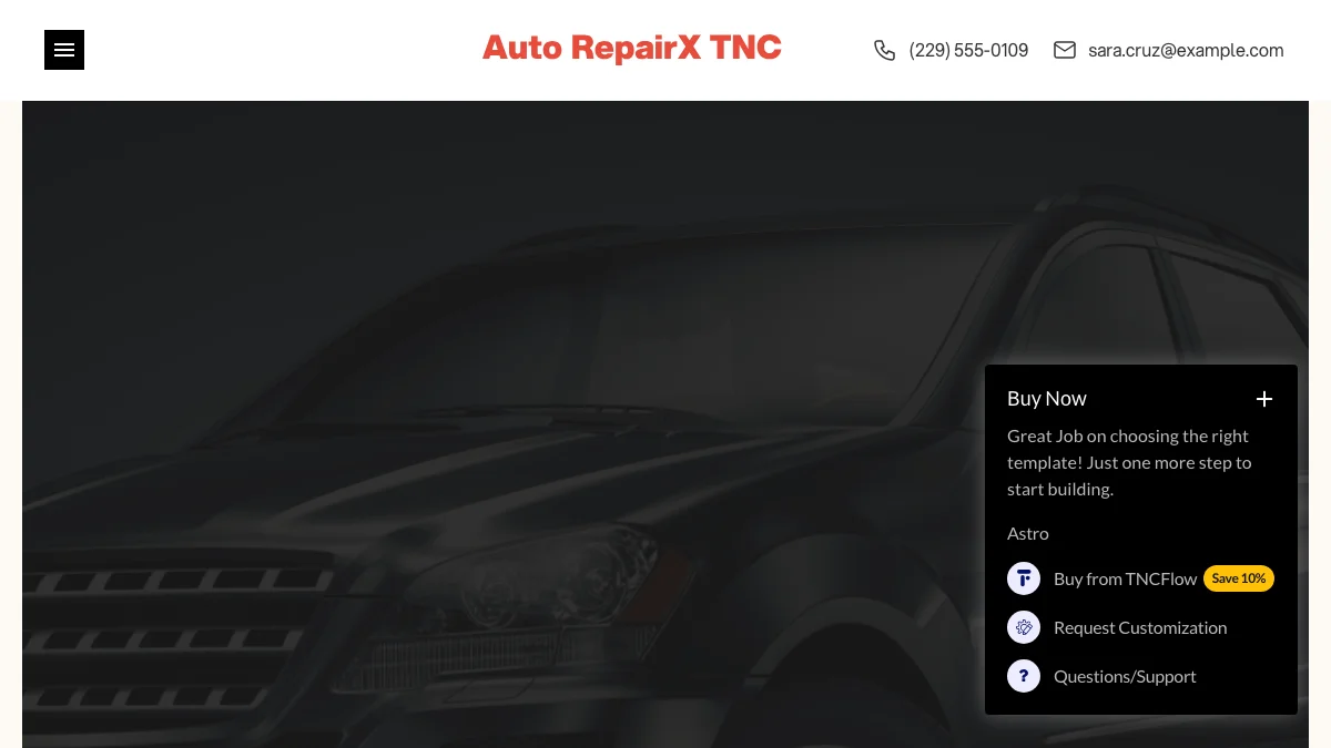 Screenshot of the Auto RepairX TNC theme homepage