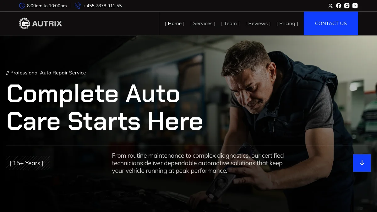 Screenshot of the Autrix theme homepage