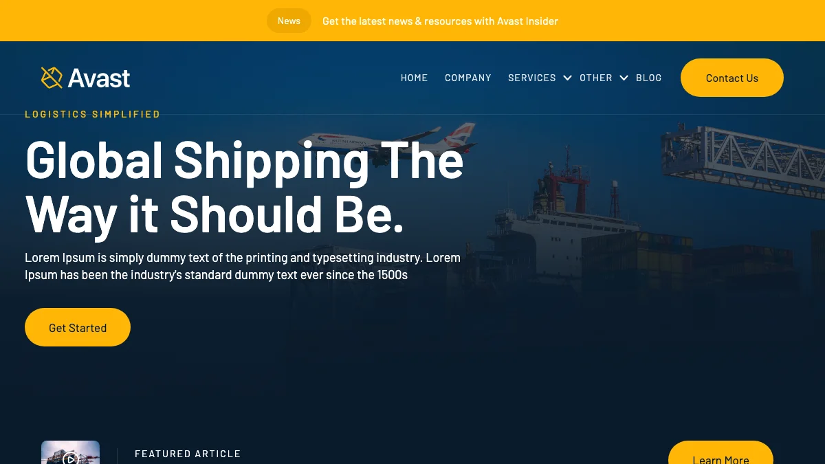 Screenshot of the Avast theme homepage