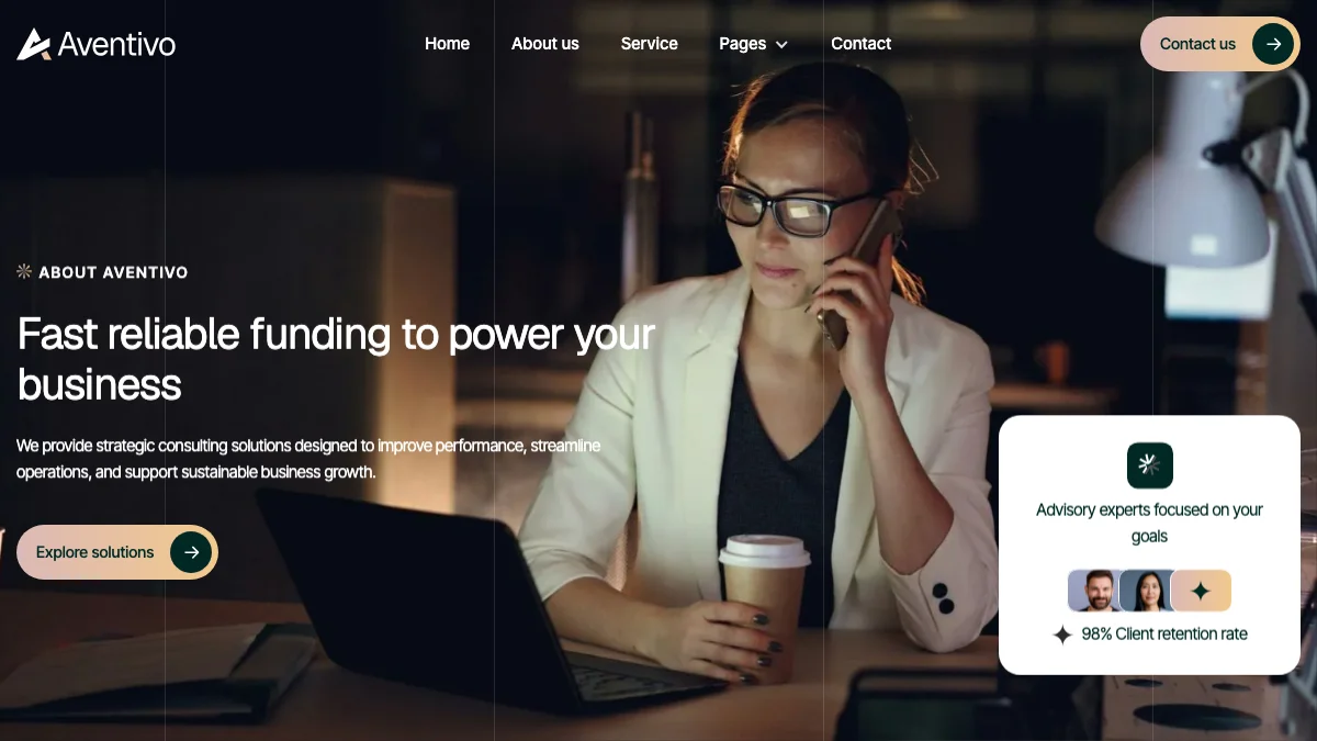 Screenshot of the Aventivo theme homepage
