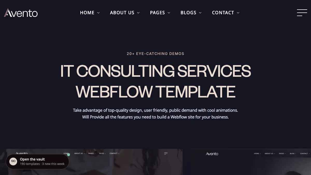 Screenshot of the Avento theme homepage