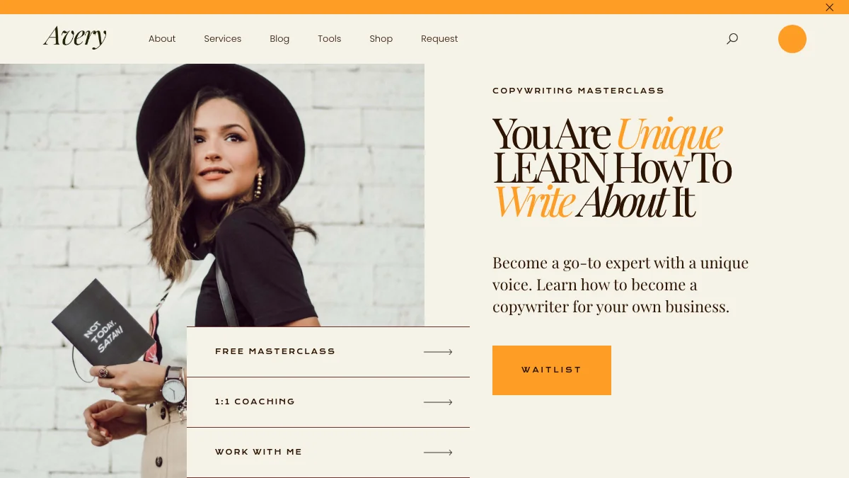 Screenshot of the Avery theme homepage