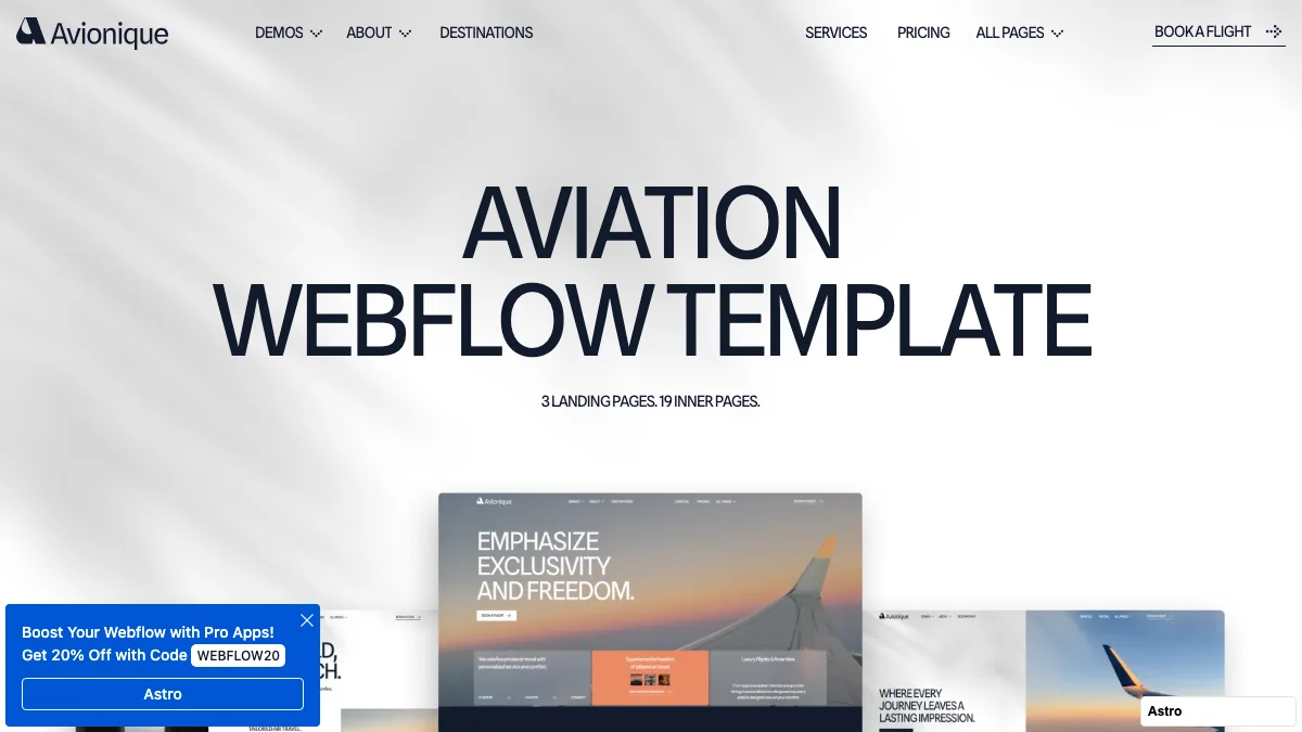 Screenshot of the Avionique theme homepage