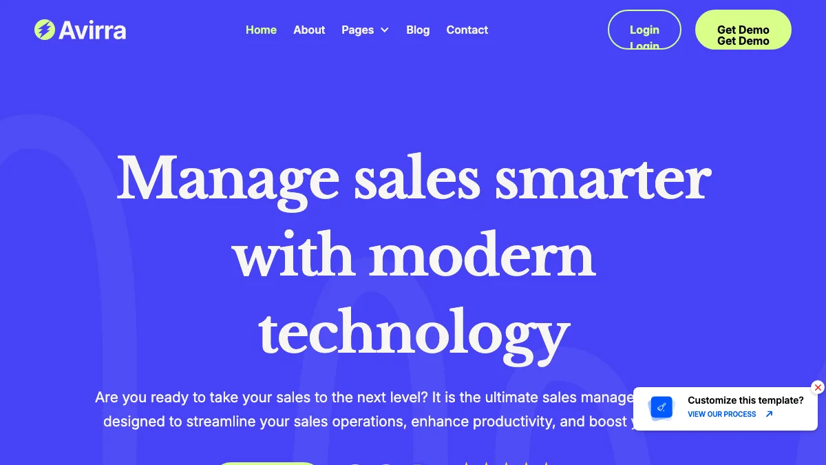 Screenshot of the Avirra theme homepage