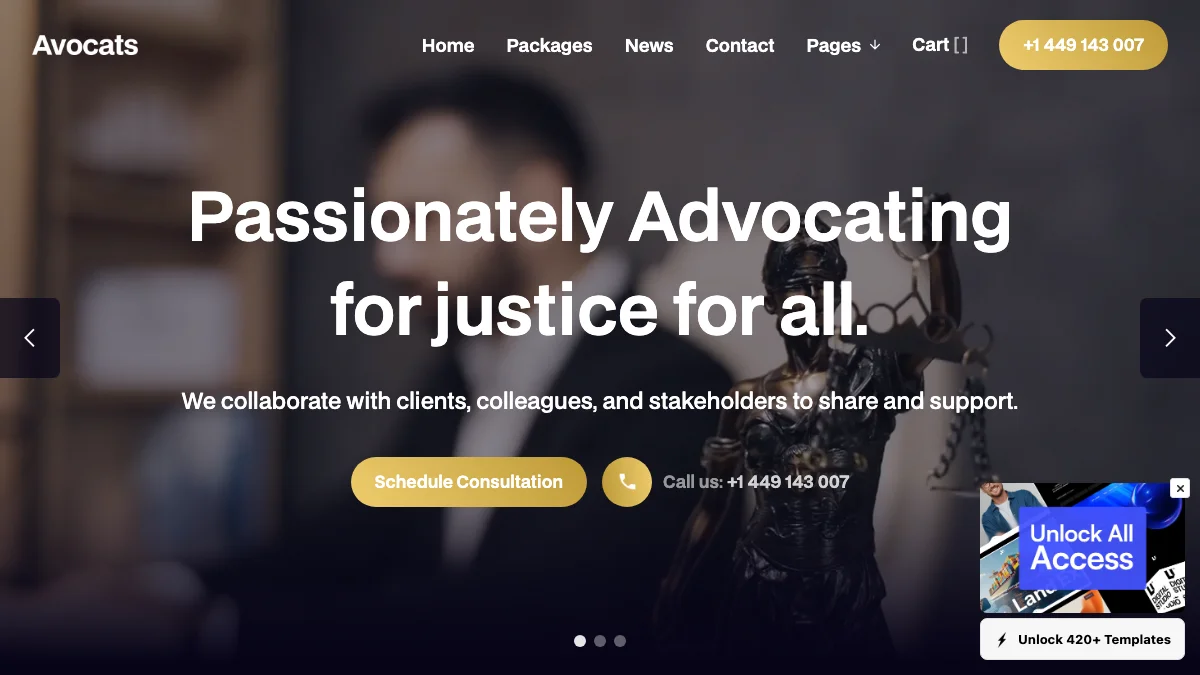 Screenshot of the Avocats X theme homepage