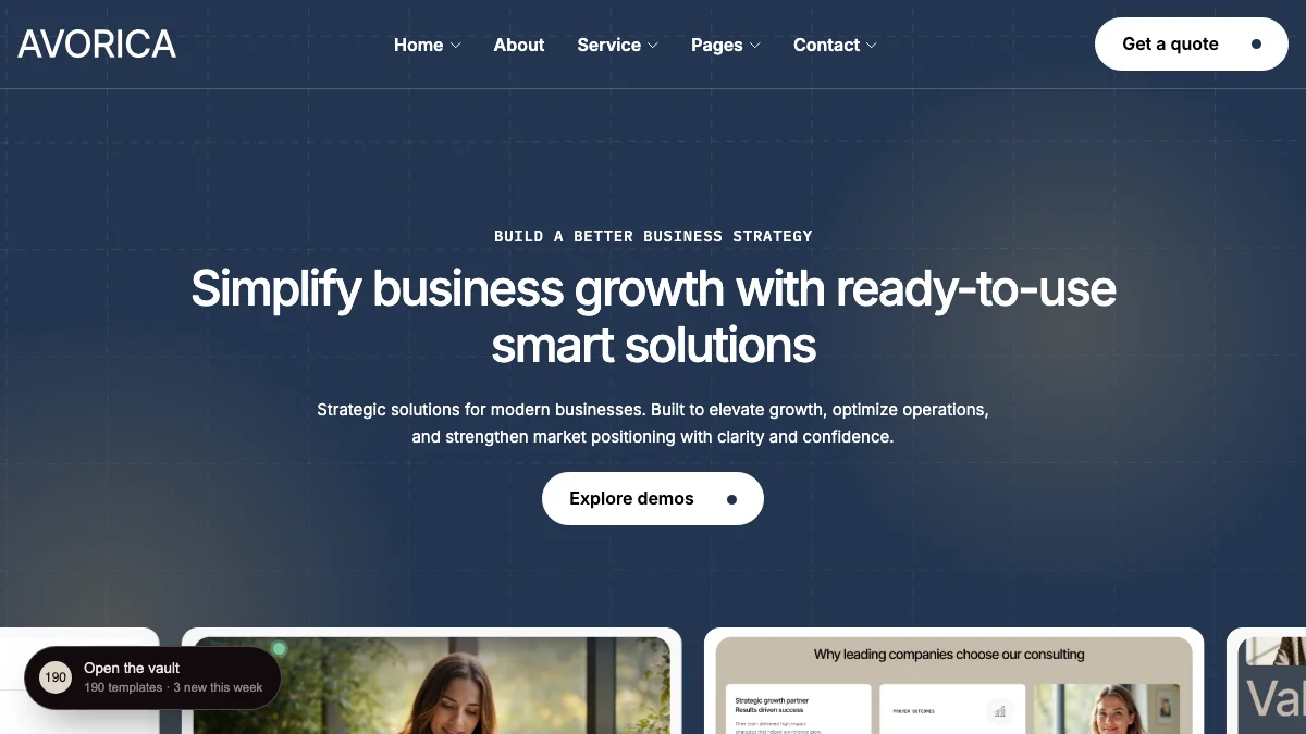 Screenshot of the Avorica theme homepage