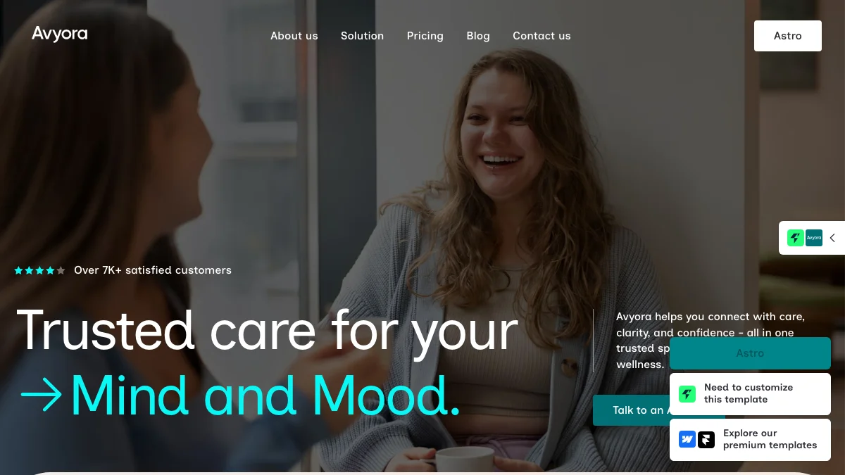 Screenshot of the Avyora theme homepage