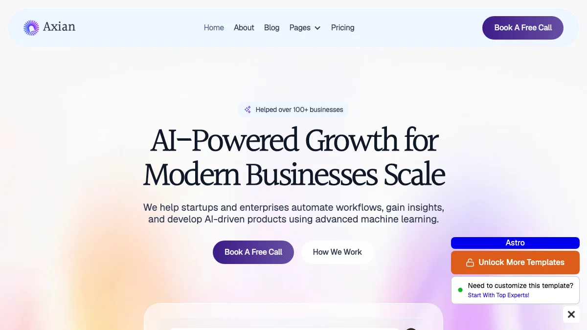 Screenshot of the Axian theme homepage