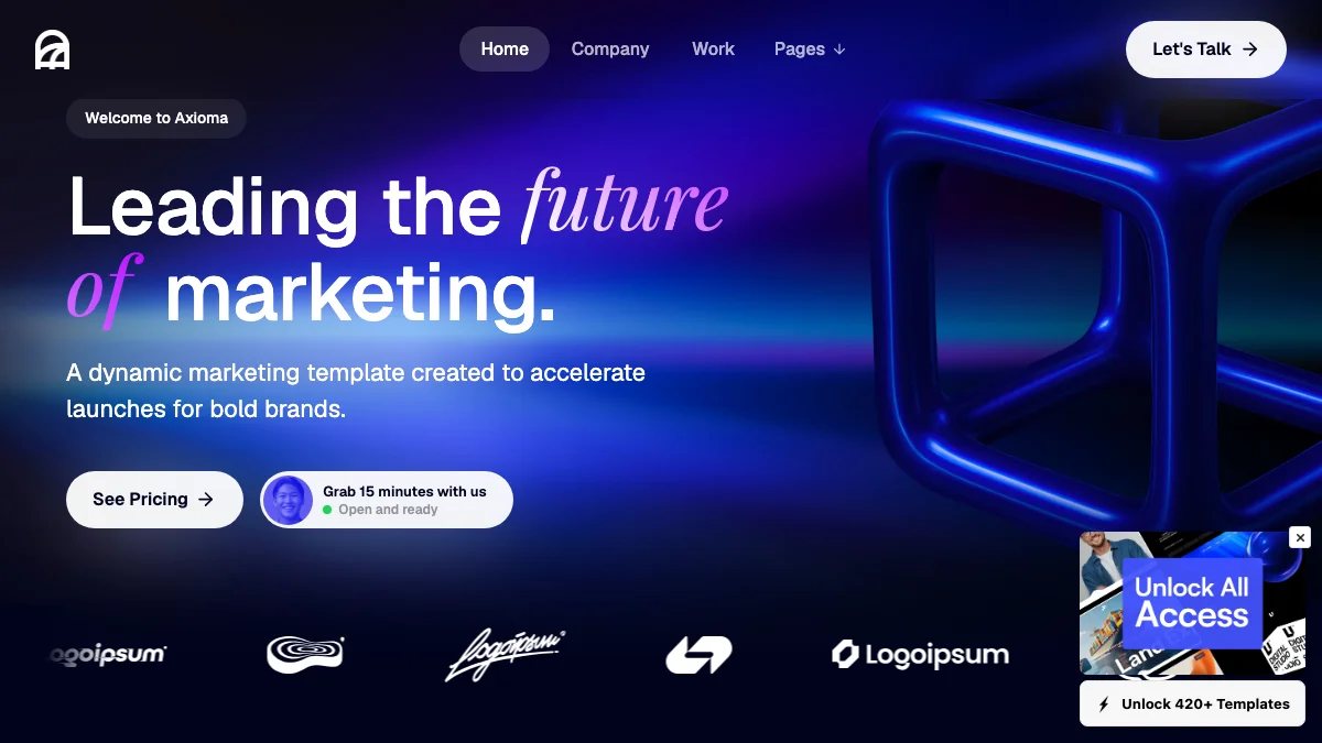 Screenshot of the Axioma theme homepage