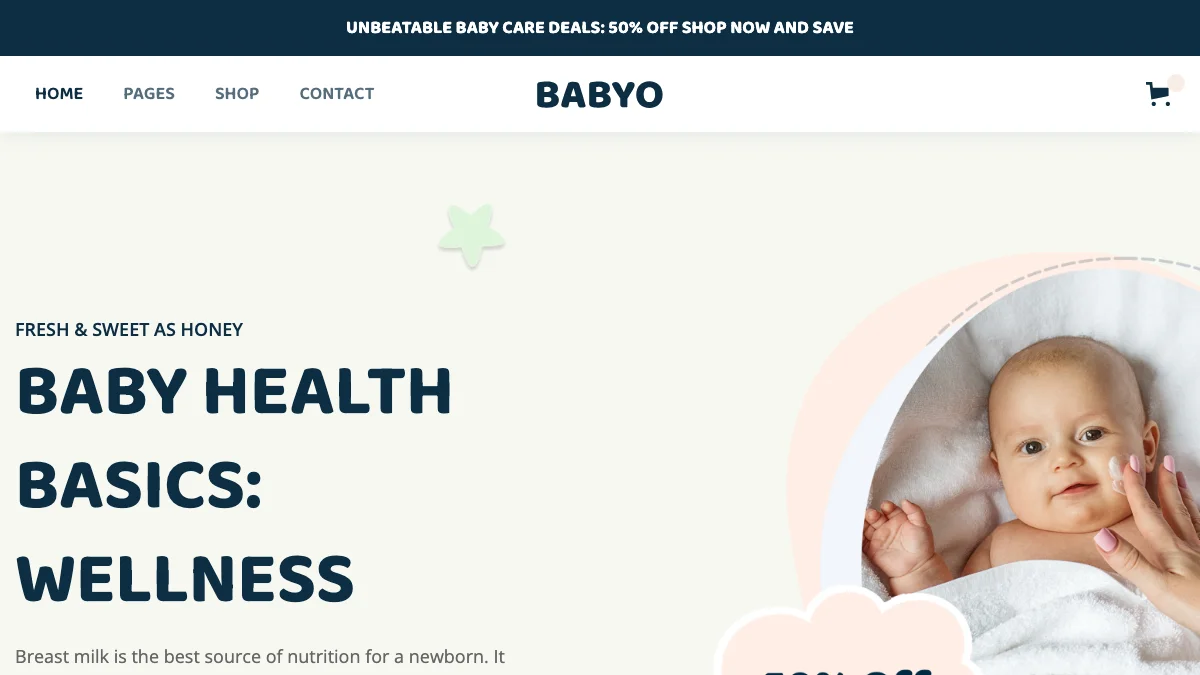 Screenshot of the Babyo theme homepage