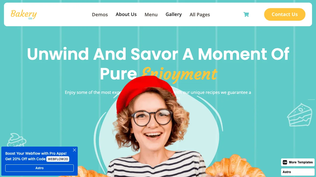 Screenshot of the Bakery 128 theme homepage