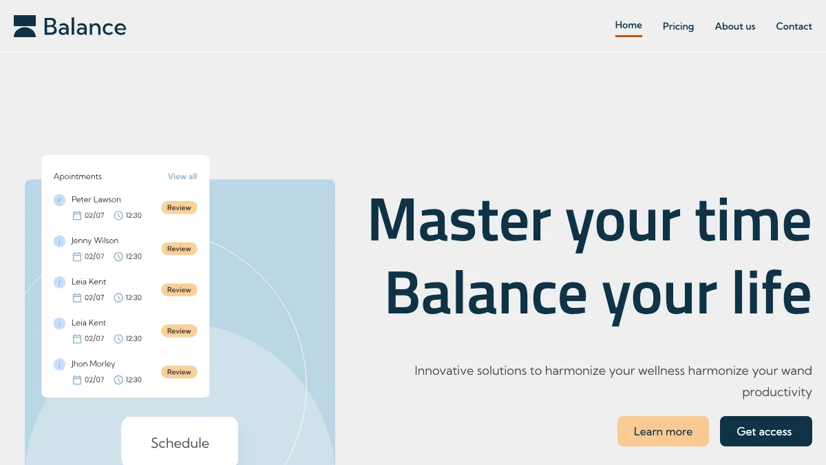 Screenshot of the Balance Startup theme homepage