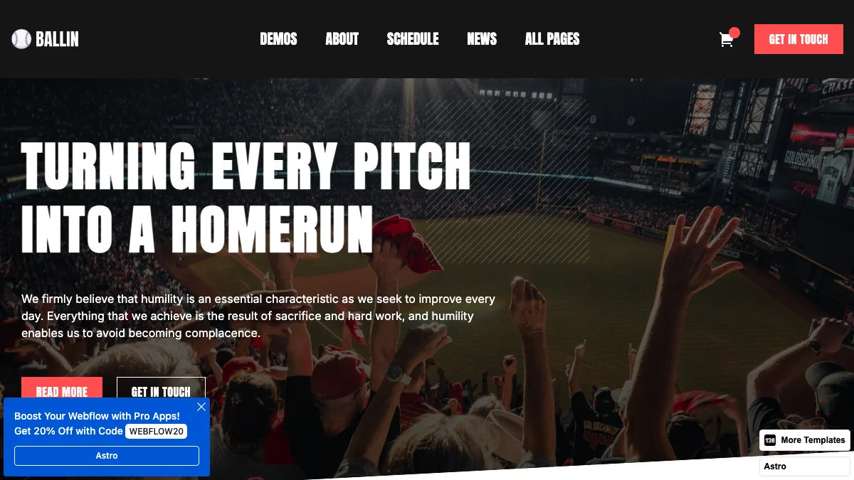Screenshot of the Ballin 128 theme homepage
