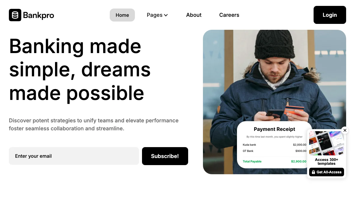 Screenshot of the Bankpro theme homepage