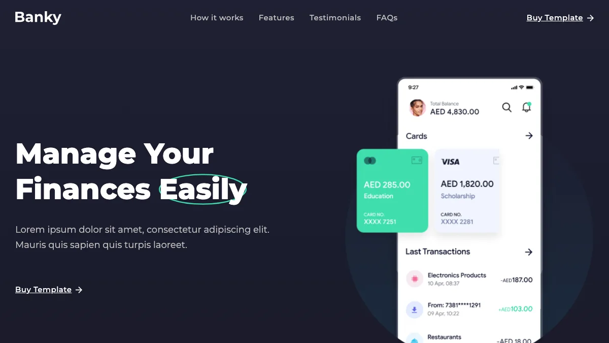 Screenshot of the Banky theme homepage