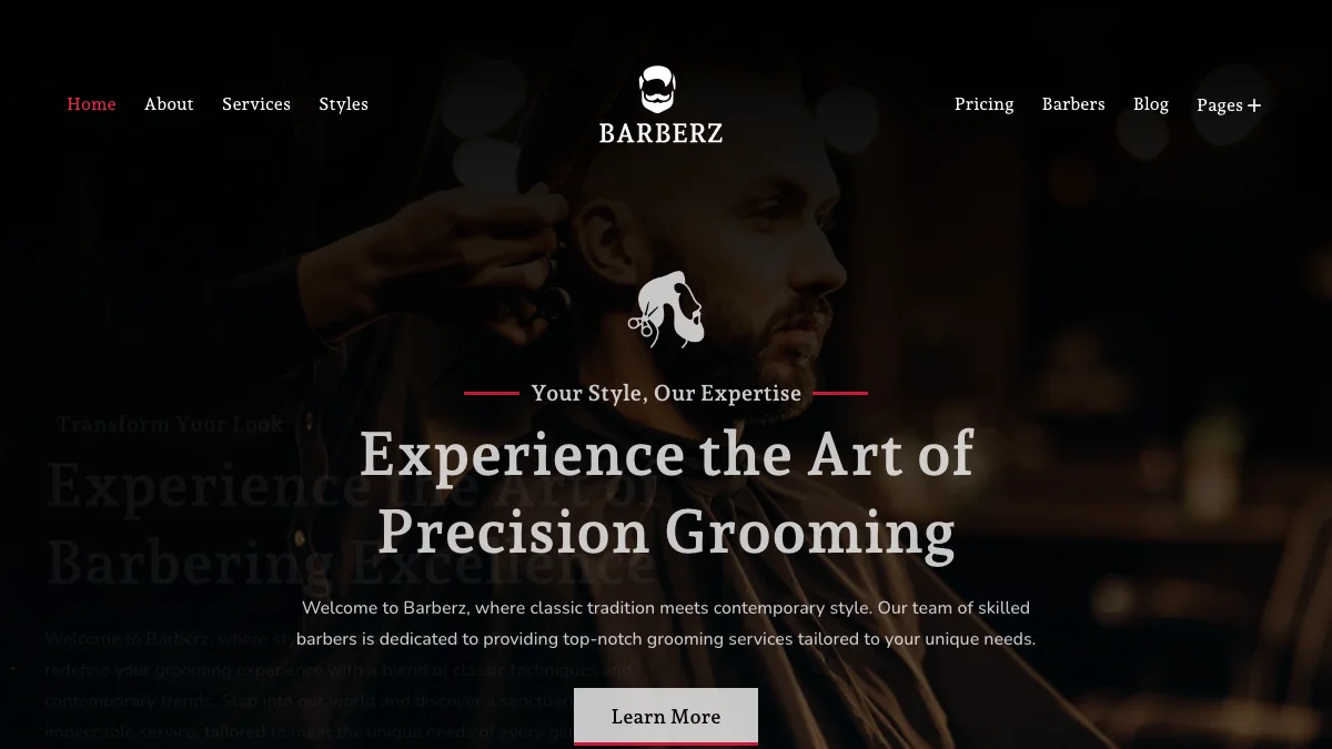 Screenshot of the Barberz theme homepage