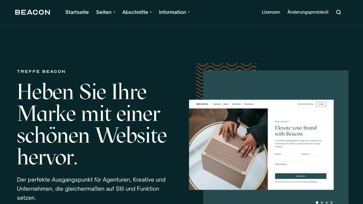 Screenshot of the Beacon theme homepage