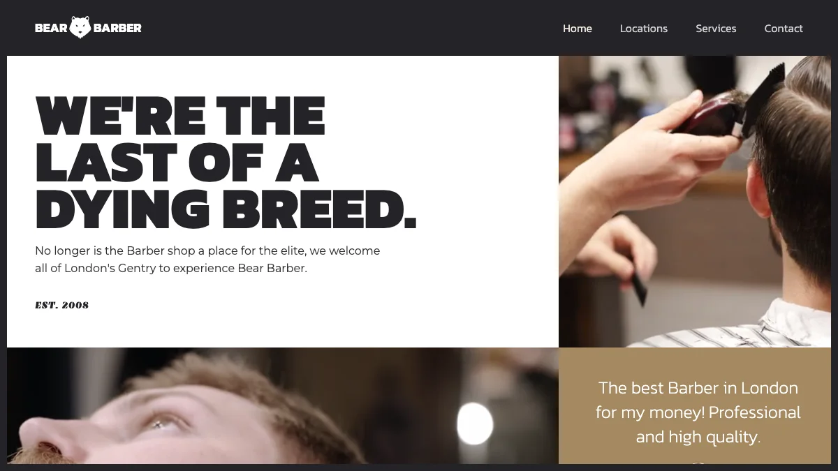 Screenshot of the Bear Barber theme homepage