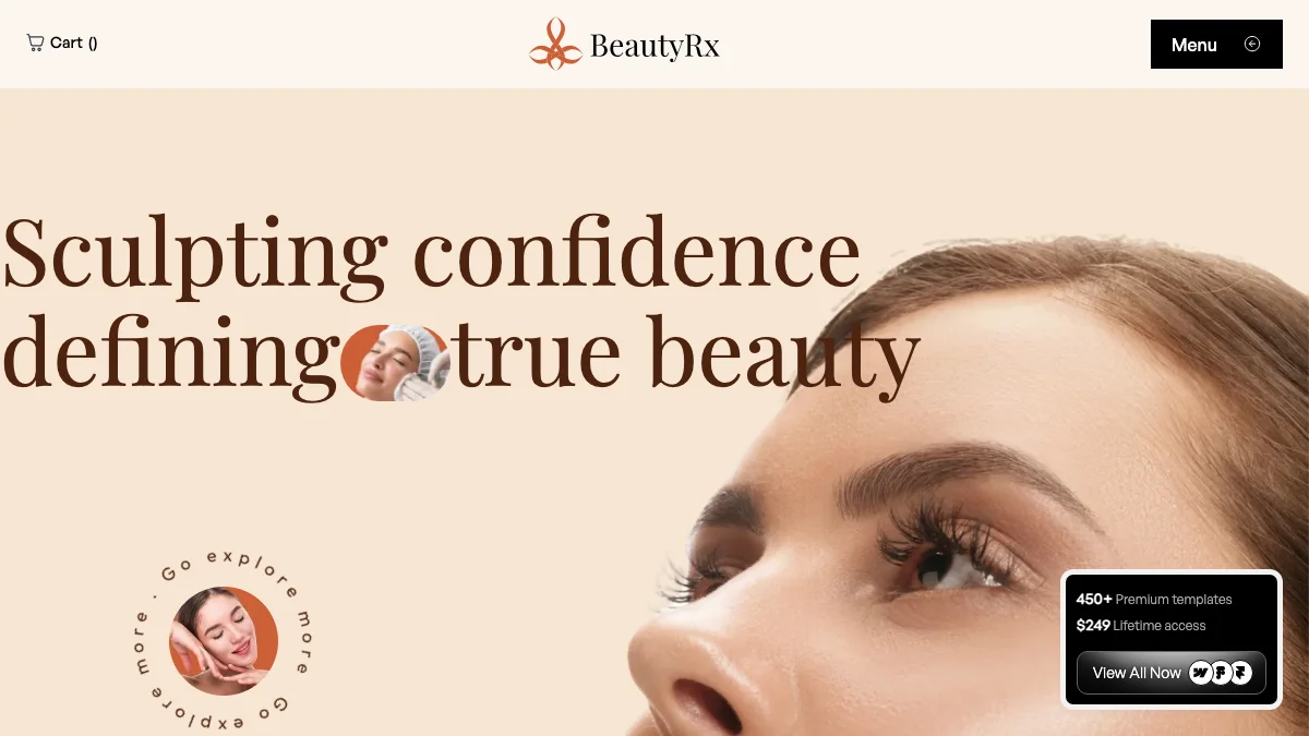 Screenshot of the BeautyRx theme homepage