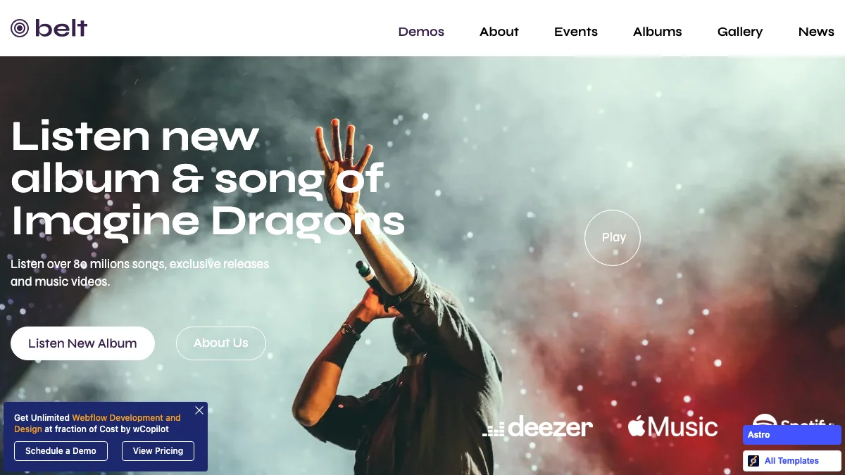 Screenshot of the Belt theme homepage