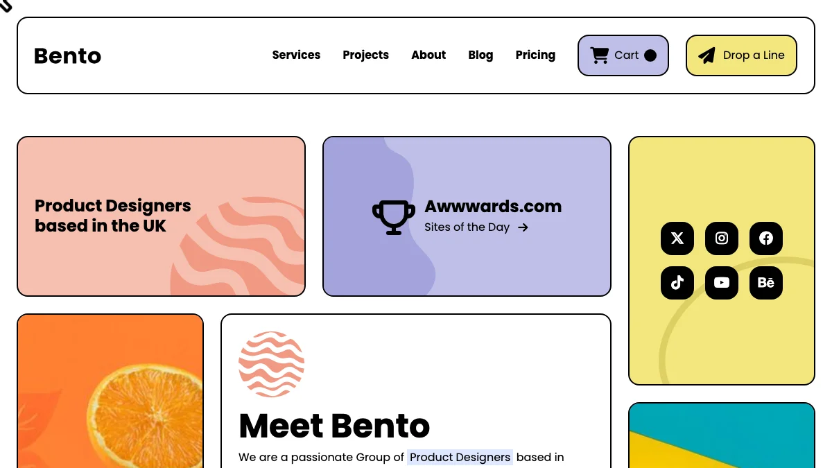 Screenshot of the Bento theme homepage
