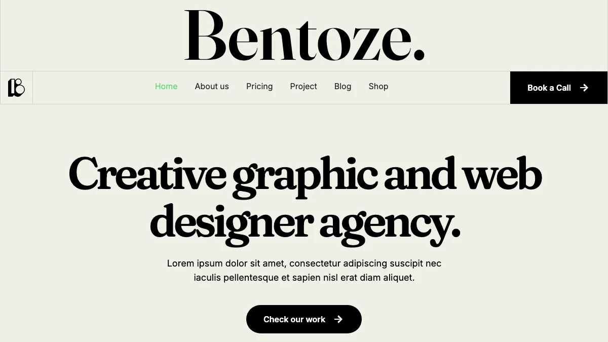 Screenshot of the Bentoze theme homepage