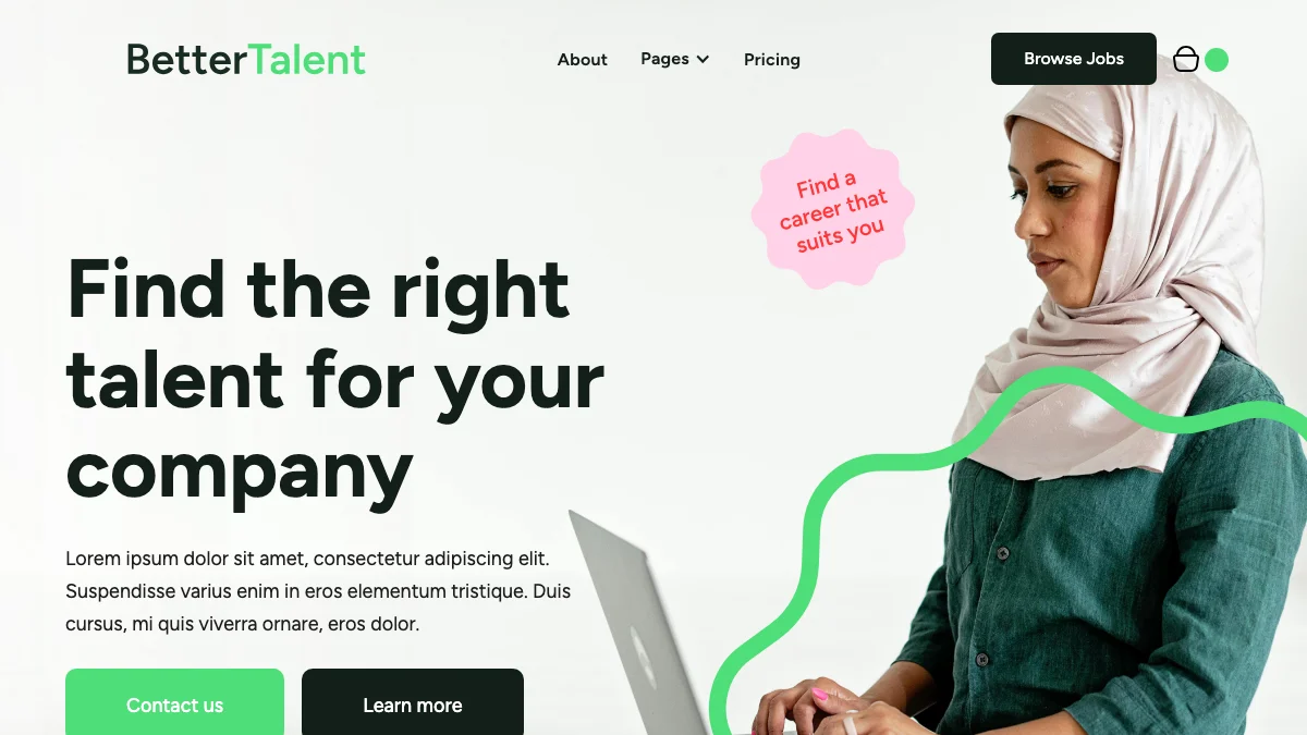 Screenshot of the Better Talent theme homepage