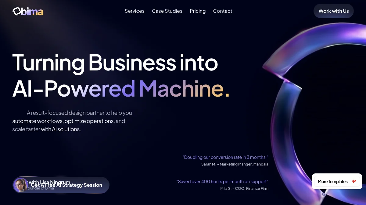 Screenshot of the Bimα theme homepage