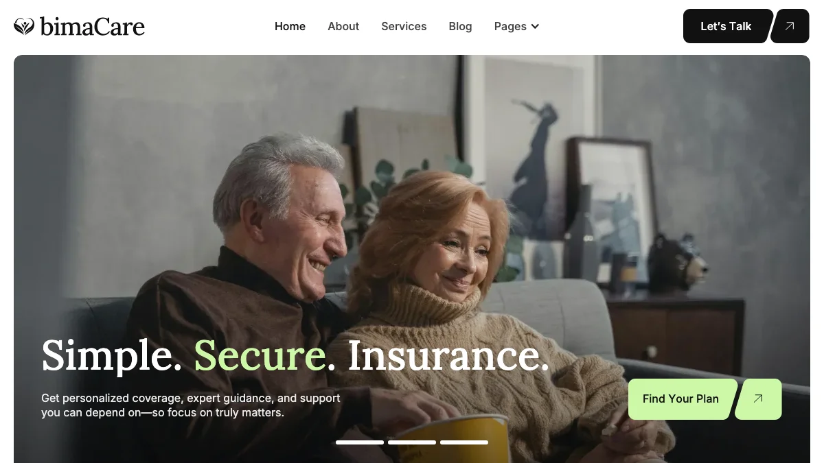 Screenshot of the Bimacare theme homepage