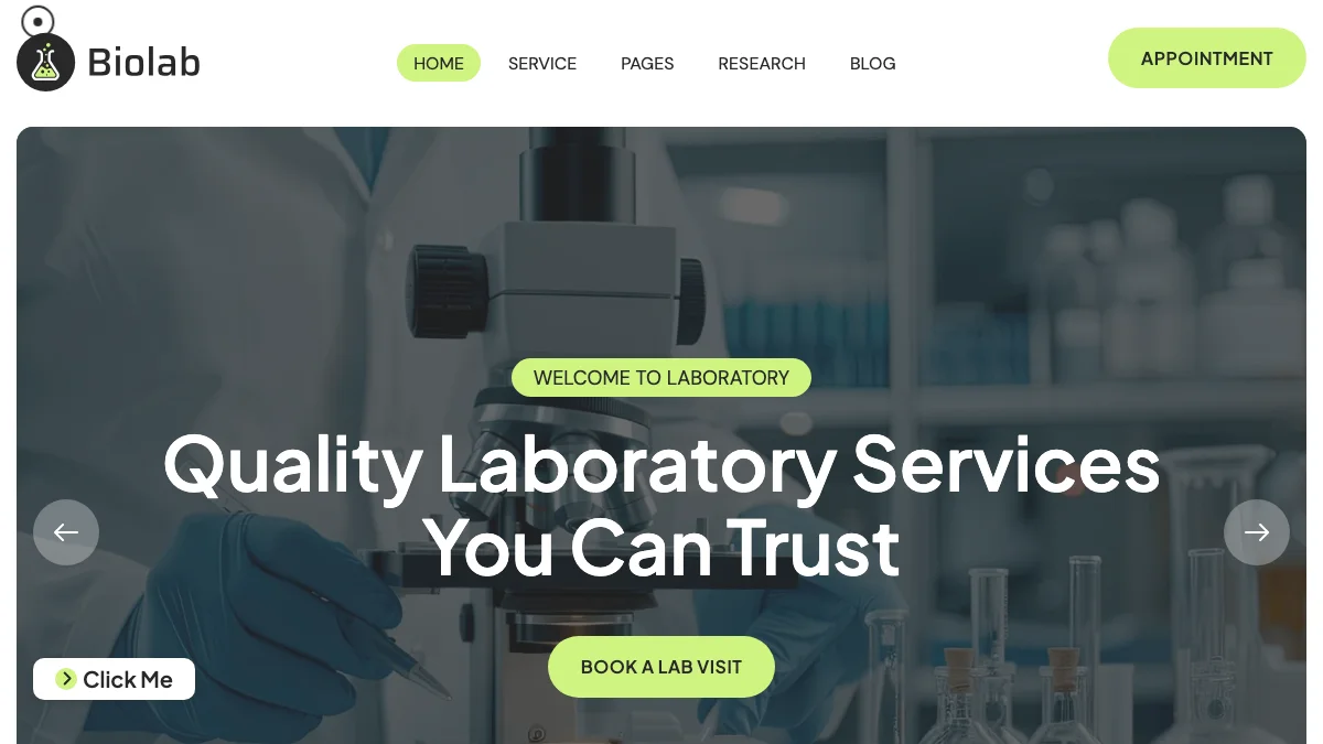 Screenshot of the Biolab theme homepage
