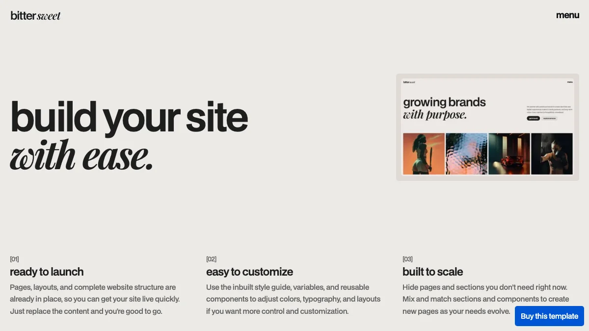 Screenshot of the Bittersweet theme homepage