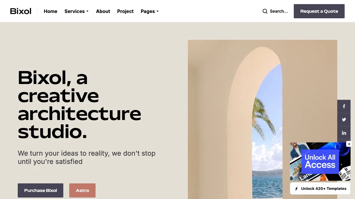 Screenshot of the Bixol theme homepage