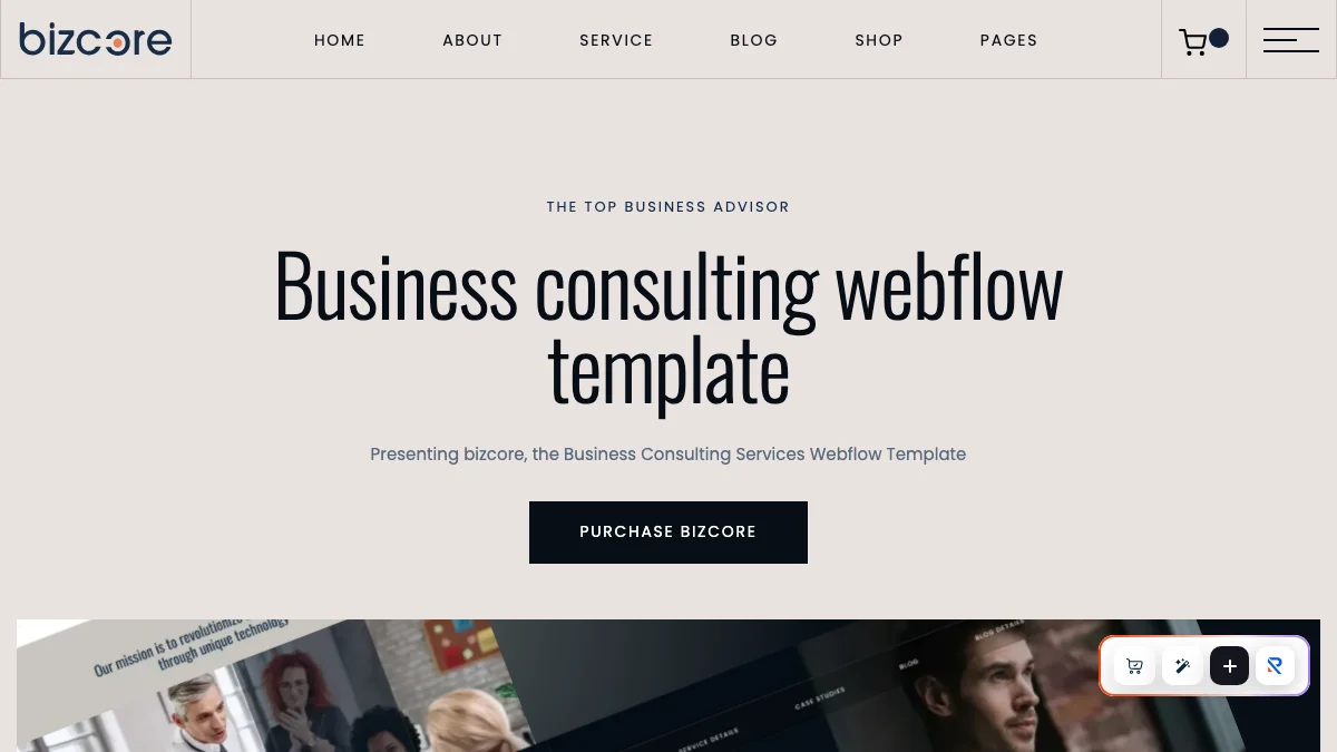 Screenshot of the Bizcore theme homepage