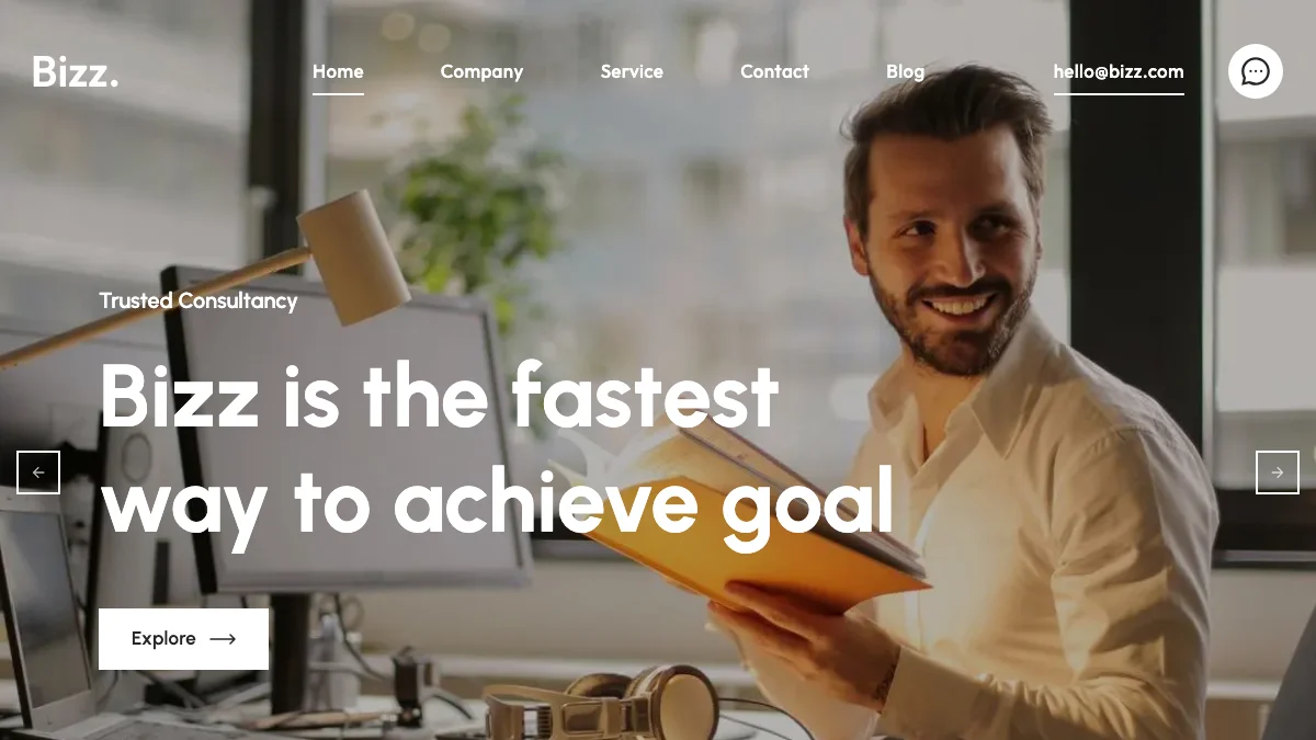 Screenshot of the Bizz theme homepage