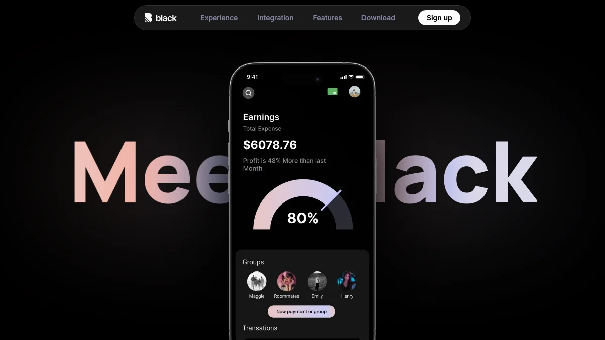 Screenshot of the Black theme homepage