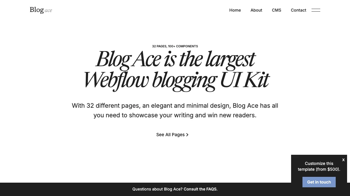Screenshot of the Blog Ace theme homepage