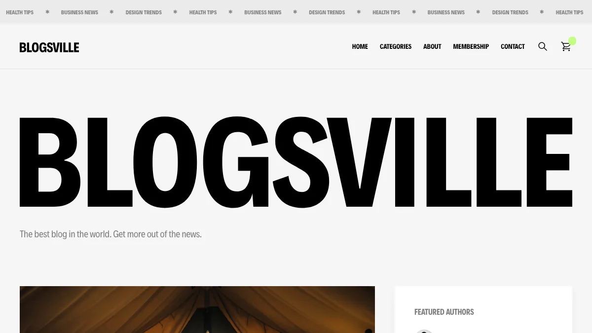 Screenshot of the Blogsville theme homepage