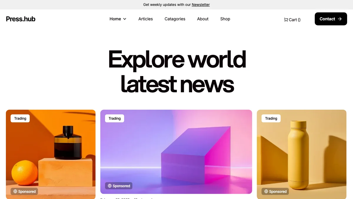 Screenshot of the Press.hub theme homepage