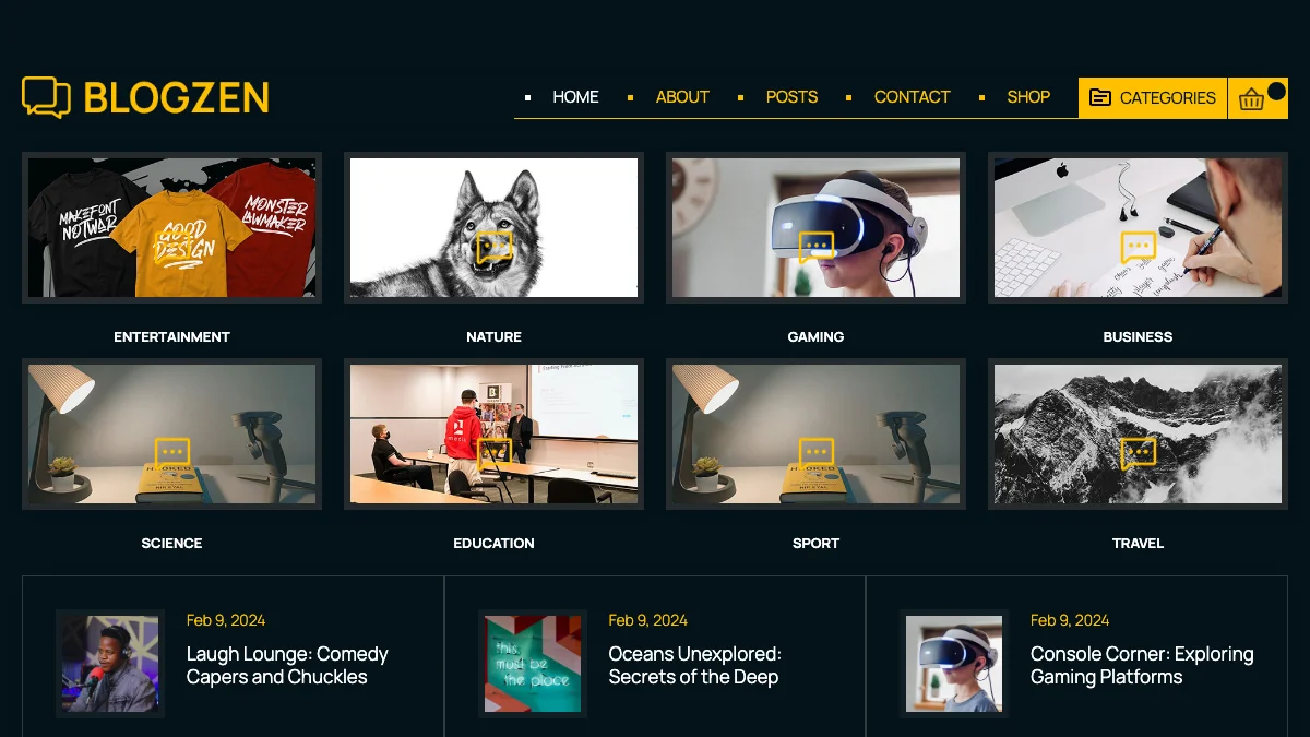 Screenshot of the Blogzen theme homepage