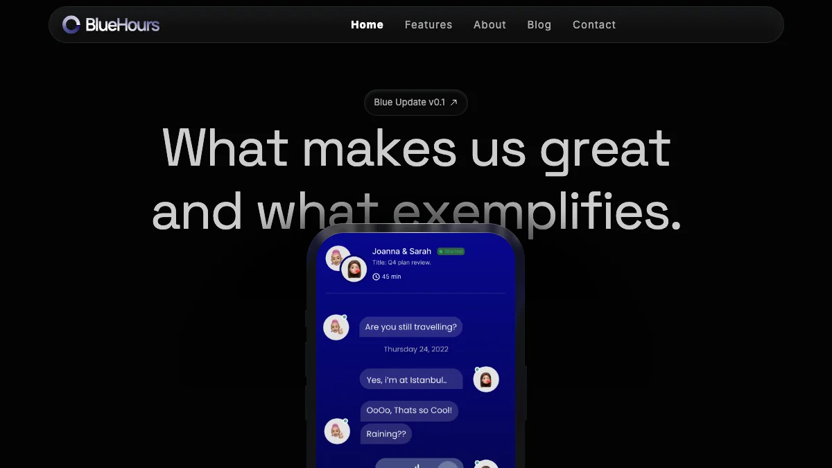 Screenshot of the BlueHours theme homepage