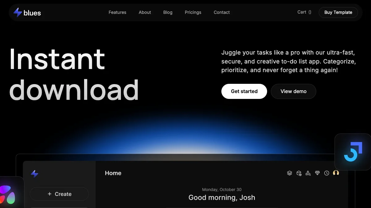 Screenshot of the Blues theme homepage