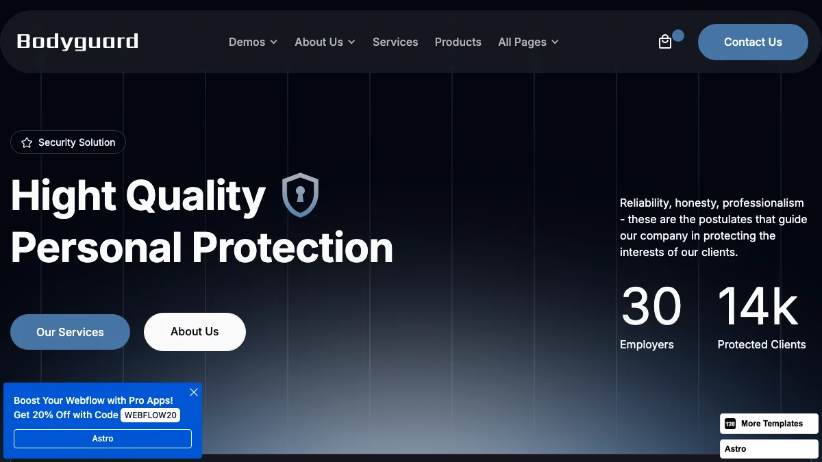 Screenshot of the Bodyguard 128 theme homepage