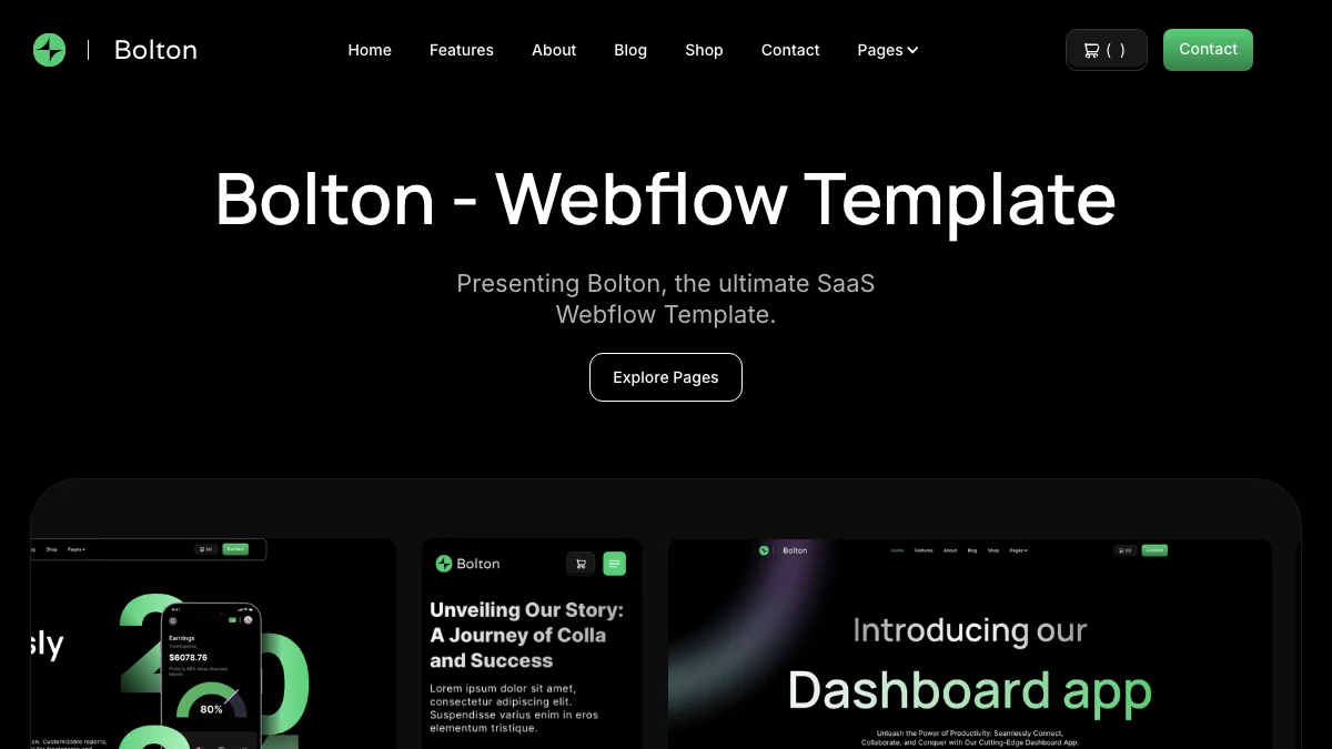 Screenshot of the Bolton theme homepage