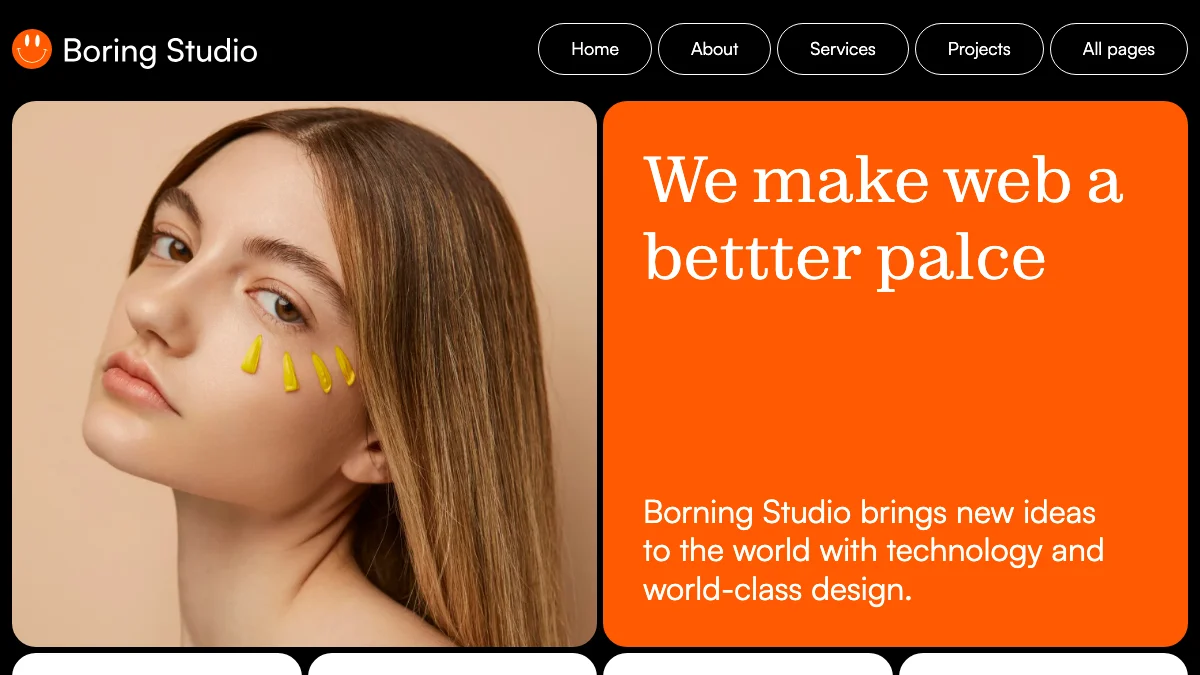 Screenshot of the Boring Studio theme homepage
