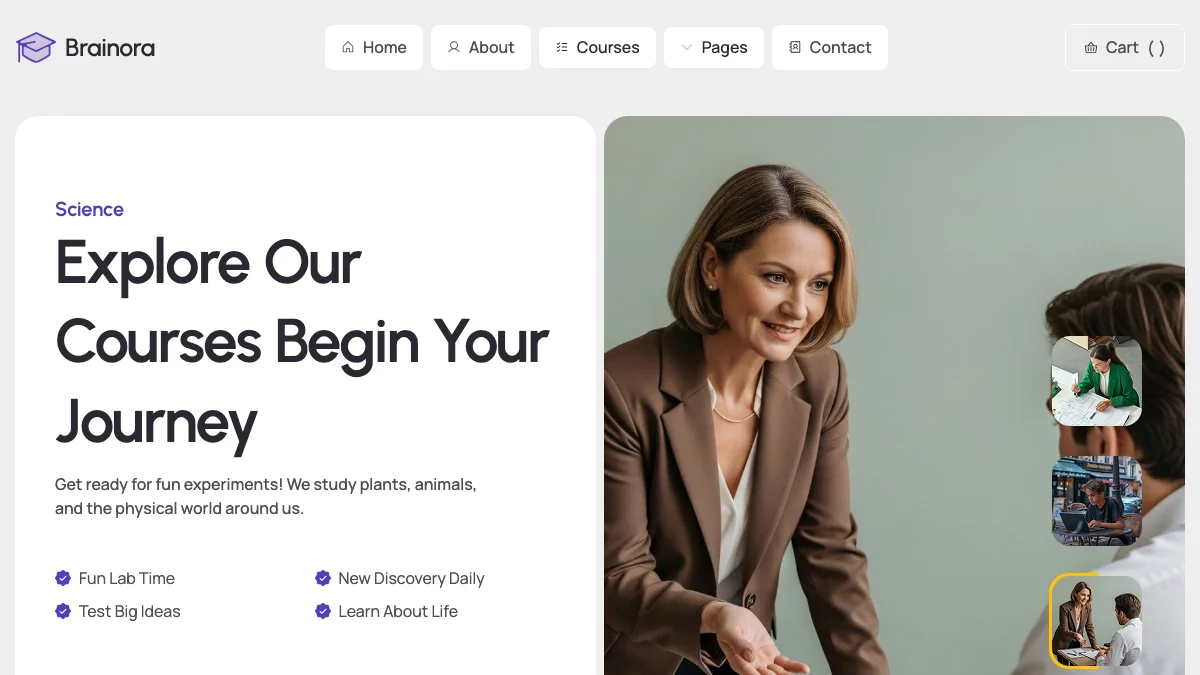 Screenshot of the Brainora theme homepage