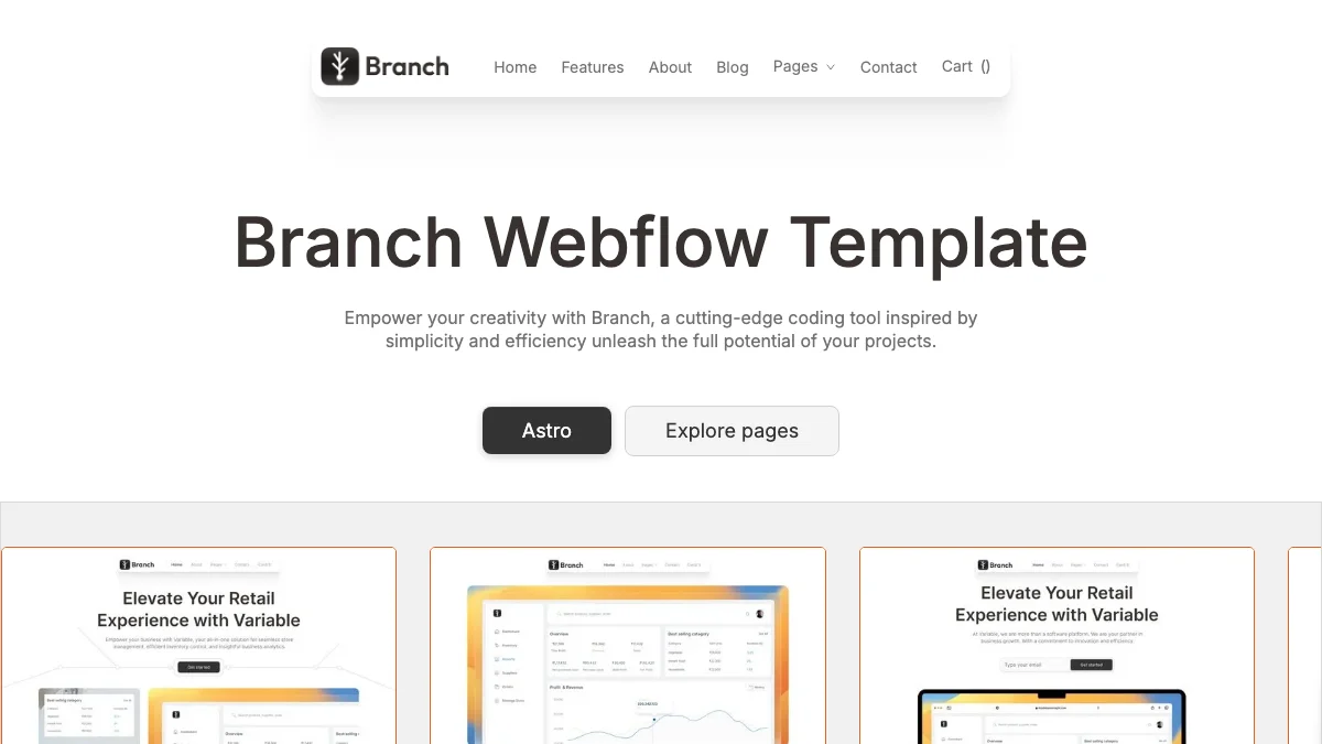 Screenshot of the Branch theme homepage